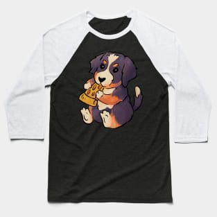 Cute Bernese Mountain Dog Puppy Eating Pizza Baseball T-Shirt